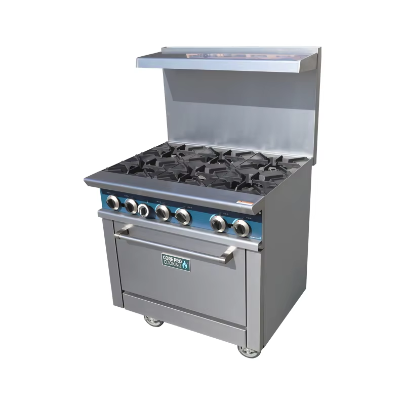 Range Commercial Kitchen - Kommerzielle Küchenausrüstung, freistehender 6-Brenner-Kochbereich aus Edelstahl