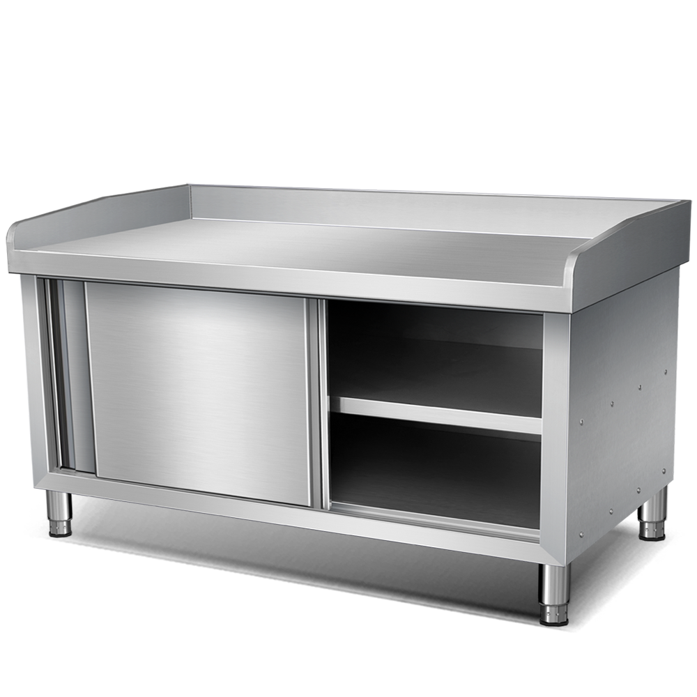 Commercial Kitchen Worktops - Edelstahl-Arbeitstisch mit Schiebetür und Konsolenschrank für